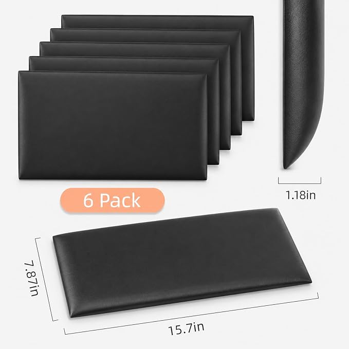 Anti Collision Wall Padding for Kids, Upholstered 3D Wall Panels | 6 Packs 7.8'' x 15.7'' Peel and Stick Headboard, Self Adhesive Wall Pads for Kids, Bedroom, Living Room, Black - Image 3