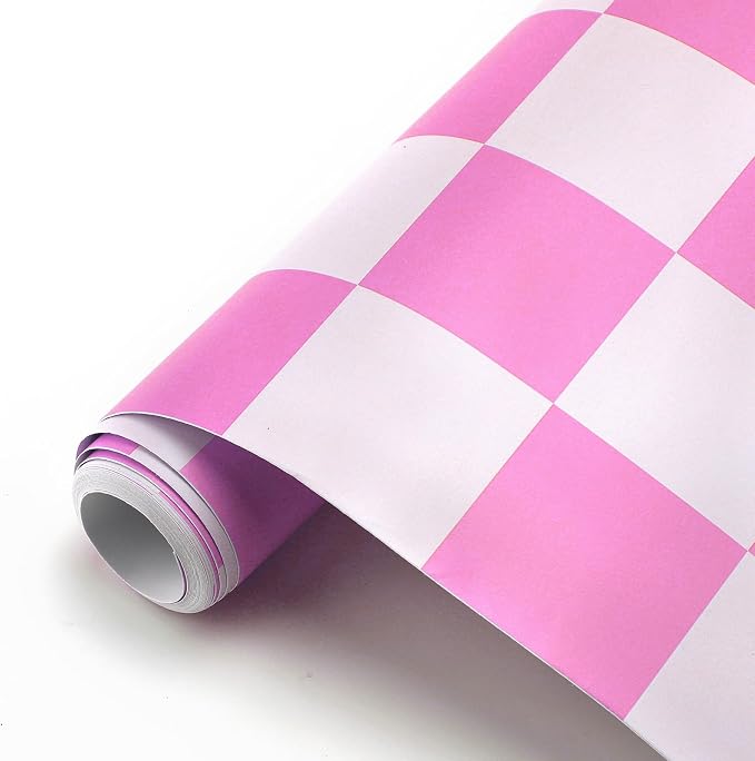 Drydiet Pink Checkered Peel and Stick Wallpaper15.75'' X 197" | Plaid Funky Checkered Contact Paper, Waterproof Contact Wallpaper, Vintage Gingham Decor for Room Bathroom Cabinet, Trendy - Image 2