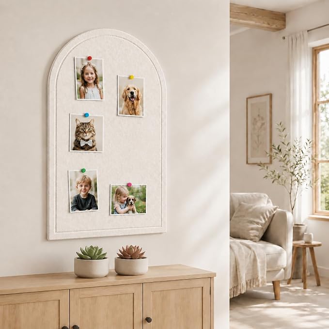 Large Arched Felt Bulletin Board, Sized 36" x 24" for Office & Wall Decor – 6 Customizable Adhesive Tiles with Pins are Perfect to Display Your Photos (Khaki-B) - Image 7