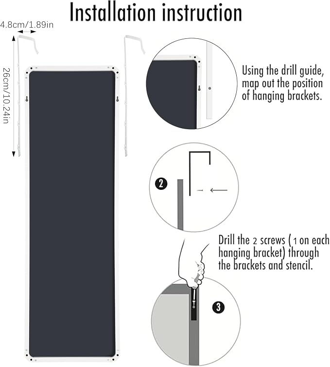 Thyle Over The Door Mirror 16x48'' Full Length Dorm White Mirror with Adjustable Hooks Wall Mounted for College School Classroom Affirmation Station Back Door Bedroom Entryway Long Body - Image 3
