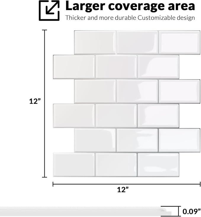 Peel and Stick BacksplashJoysticky 10-Sheet Peel and Stick Backsplash, 12" * 12" Laser Crystal Texture Stick on Tiles Backsplash for Kitchen & Bathroom，Thicker Design Peel and Stick Wall Tiles - Image 3
