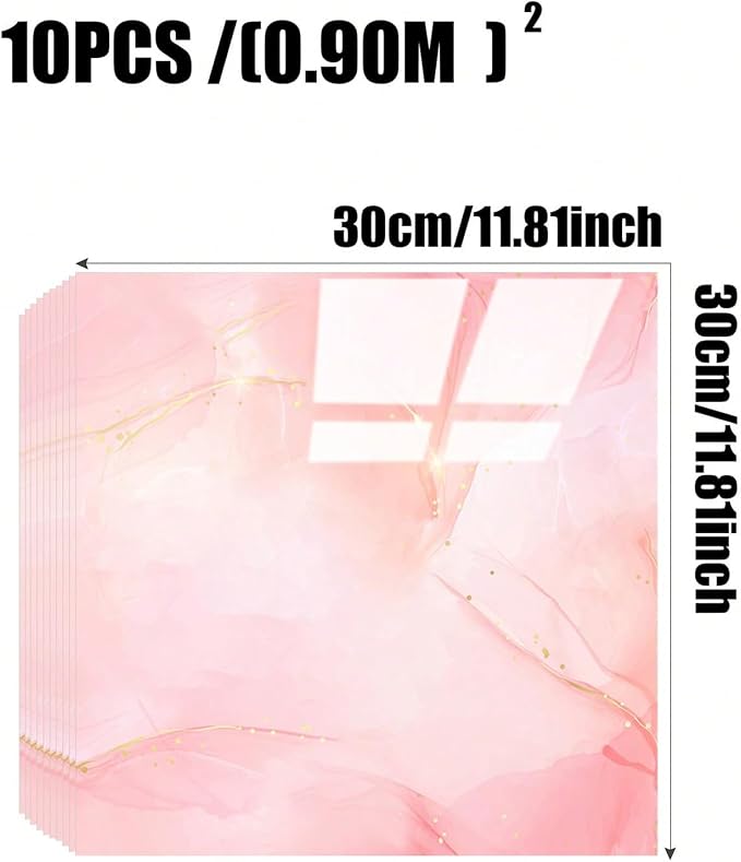 Chejiaye 10pcs Marble Peel and Stick Backsplash Waterproof Washroom Wall Panels, Peel and Stick Tile, PVC Foam Wall Panels for Kitchen,Bathroom,Living Room,Pink Wallpaper(Not Real Tile,11.8" x 11.8") - Image 4