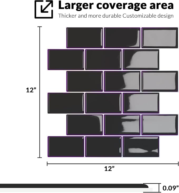 Joysticky 10-Sheet Peel and Stick Backsplash, 12" * 12" Laser Crystal Texture Stick on Tiles Backsplash for Kitchen & Bathroom，Thicker Design Peel and Stick Wall Tiles (Dark Purple) - Image 4