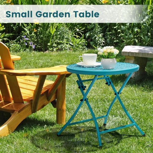TeoKJ Folding Outdoor Side Table, No Assembly Patio Table with Cutouts - Image 5