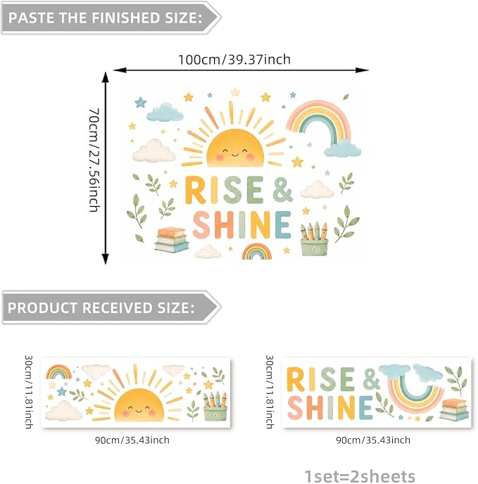 Boho Sun Wall Decal Watercolor Modern Half Sun Wall Decal Sun Rainbow Cloud Wall Stickers Vinyl Sticker for Classroom Playroom Bedroom Wall Decor - Image 2