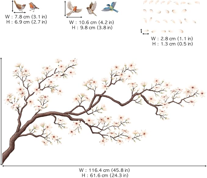 DECOWALL SG2-2424 White Cherry Blossom Branch Wall Decal Stickers 45.8"x24.3" Removable DIY Romantic Tree Murals Peel and Stick Art Home Decor for Girls Bedroom Nursery Rooms Living - Image 7