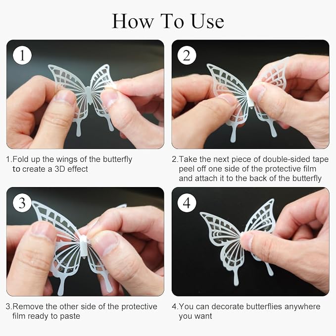White Butterfly Wall Decals - 72 pcs 3D Butterflies Removable Mural Wall Stickers for Home Room Bedroom Decoration - Image 7