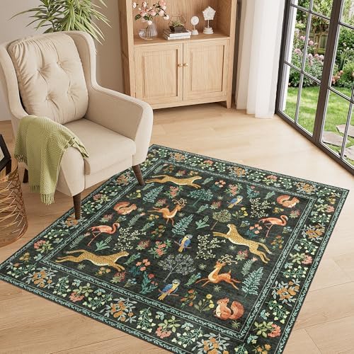 DUKINO 4x4 Square Area Rug, Washable Animal Rug for Entryway, Black - Image 2