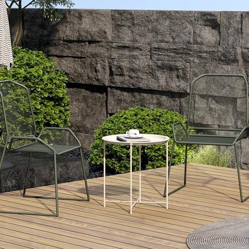 End Table Set of 2, Outdoor Side Table, Small Patio Round Folding Metal Side Tables for Outdoor,Living Room,Bedroom Balcony and Office, 2 PCS - Image 6