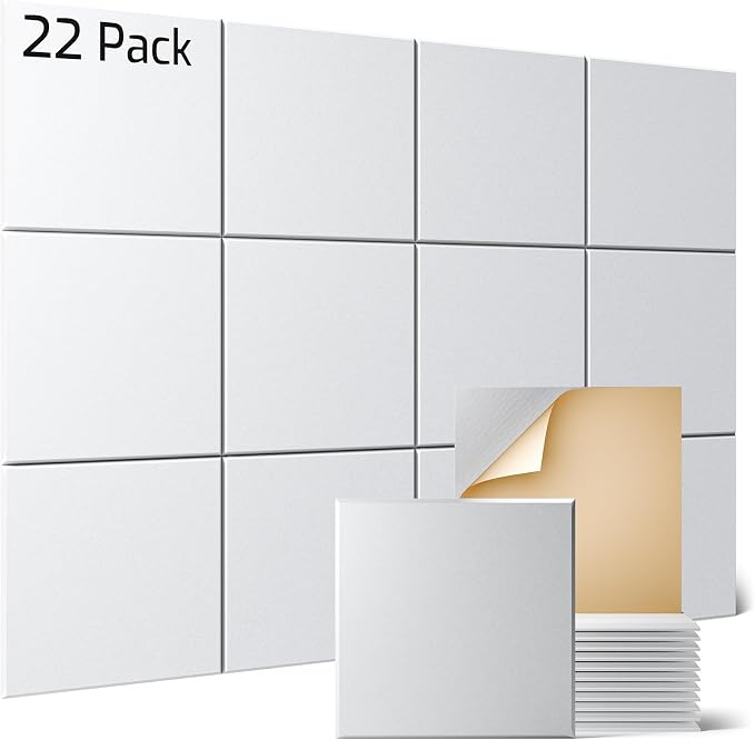 Sonicism 22 Pack Acoustic Wall Panels with Self-Adhesive, 12" X 12" X 0.4" Sound Proof Foam Panels, Decorative Soundproof Wall Panels, Sound Proof Absorbing Tiles for Home & Offices, White by Sonicism