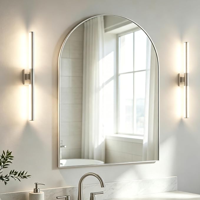 Arched Wall Mirror for Bathroom, 30"x40" Arched Mirror Wall Mounted Mirror with Metal Frame, Silver Vanity Mirror Decor for Mantle, Bedroom, Entryway, Living Room by NEUWEABY