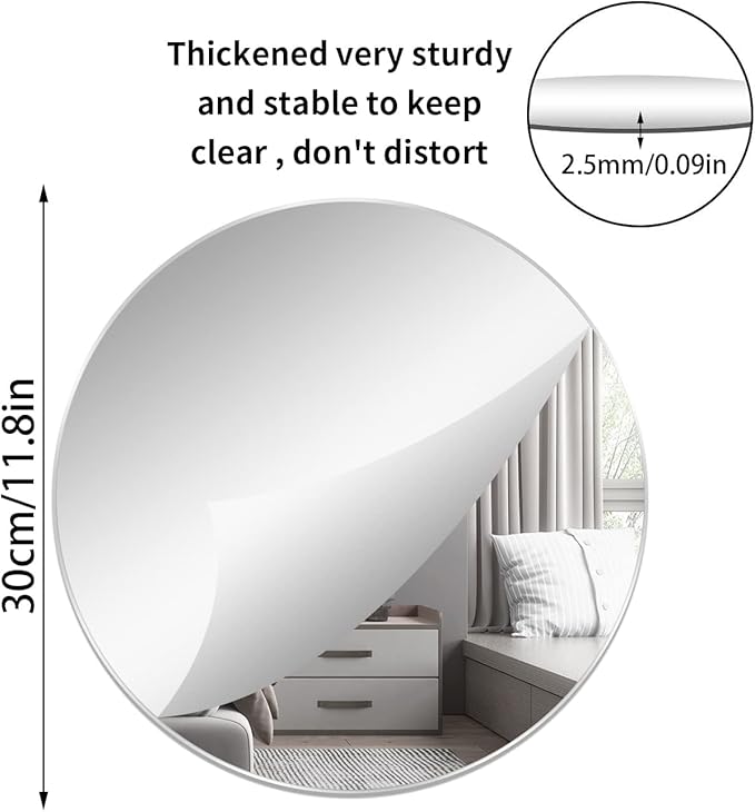 12'' Round Wall Mirror Tiles Self Adhesive Circle Mirror for Wall - Image 2