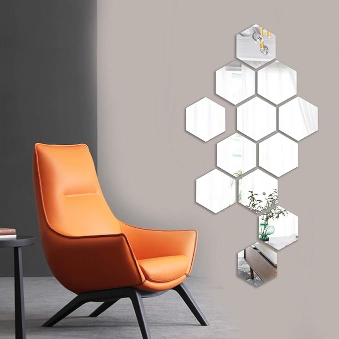 Mirror Wall Stickers - 12PCS Hexagon Art DIY Decorative Acrylic Sheet Plastic Tiles Home Living Room Bedroom Sofa TV Background Decal Decoration - Image 5