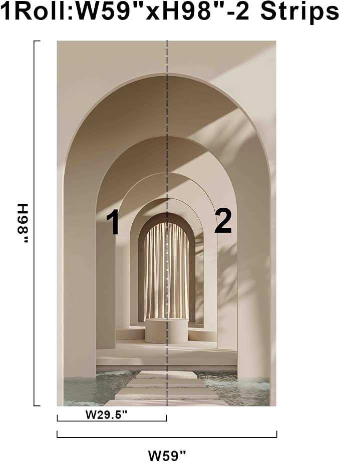 Zeeko 2 Panels Peel and Stick 3D Archway Wall Mural 59" Wx 98" H | Arch Door Mural Wallpaper Modern Neutral Nordic Removable Canvas Wall Art for Hallway Cafe Home Decor - Image 2