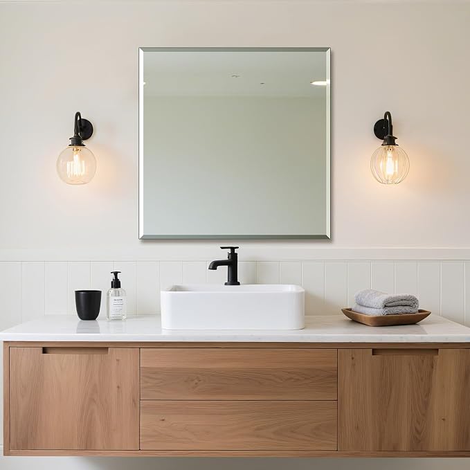 Bathroom Mirror for Over Sink 30x30 Inch Frameless Wall Mirror Beveled Edge - Image 2
