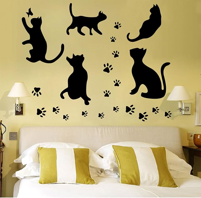 5 Pcs Black Cat Stickers Paw Patrol Party Wall Decal Butterfly Wall Decor, Removable Art Vinyl Door Decal Wallpaper for Family Bedroom Living Room Home Decorations - Image 2