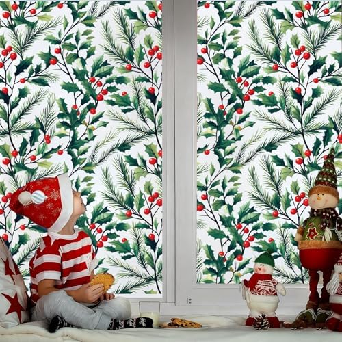 Bloss Frosted Glass Window Privacy Film,Christmas Stained Glass Windows Clings,Decorative Bathroom Window Stickers,Non-Adhesive Windows Sticker for Home/Office (17.5 x 118 inches) - Image 3