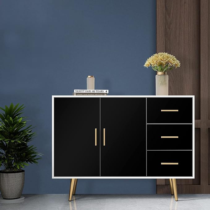practicalWs Black Self Adhesive Wallpaper Peel and Stick Contact Paper | 15.7 inch x 787.4 inch Solid Color Wallcovering for Kitchen Counter Top Reduce bubbles and wrinkles - Image 3