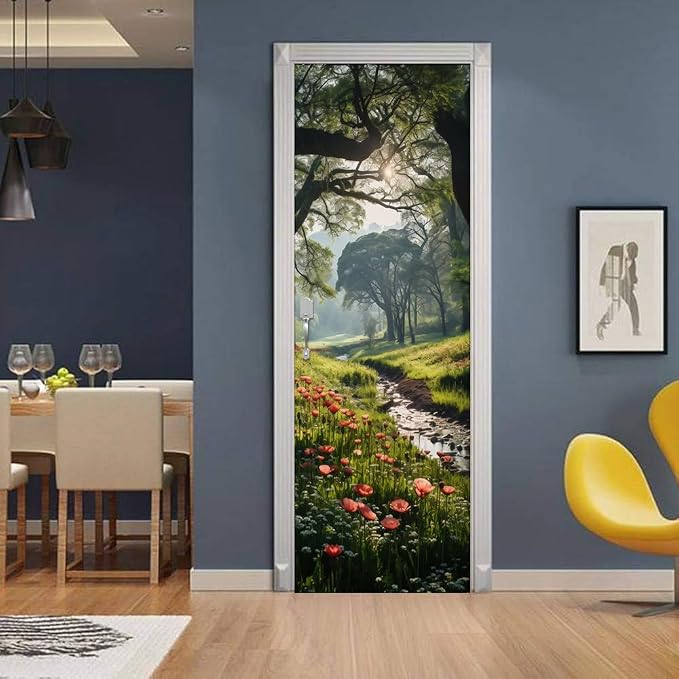 REDAMANCY Red Wildflower Forest Creek Peel and Stick Wall Stickers Vinyl 3D Mural Decals Decor Modern Wallpaper Self-Adhesive, Waterproof, Removable - Image 3