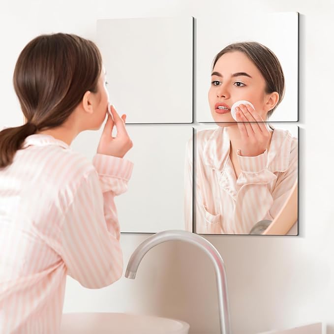 4 Pack Acrylic Mirrors Sheets Self Adhesive 8 x 8 Inch Wall Mirror Tiles - Image 4