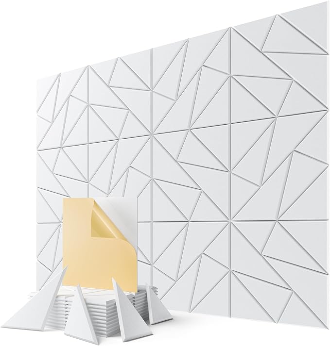 12 Pack Geometric Sound Proof Foam Panels for Walls 12"x12"x0.4" Fabric | Cuttable Self-adhesive Acoustic Panels for Home Office Studio Noise Reduction with Flexible DIY Layout, Decorative Black by Lebenforce