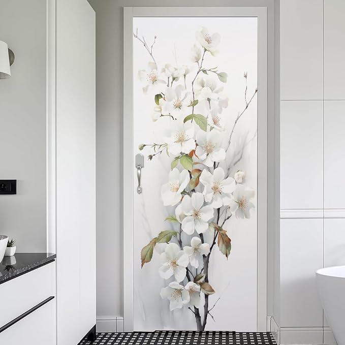 REDAMANCY White Cherry Flowers Tree Peel and Stick Door Vinyl 3D Mural Decals Self-Adhesive, Waterproof, Removable by Unknown