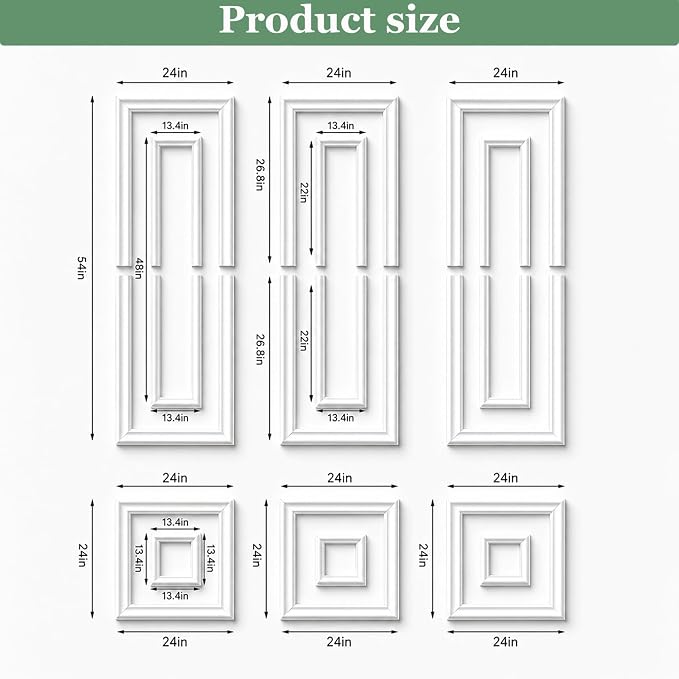 Peel and Stick Wall Molding Kit, Pre Cut Bilinear Frame Wainscoting Panel | 3 Set,Inner and Outer Layer Style,Self Adhesive,Paintable,Premade,24"x54"+13.5"x44" - Image 2