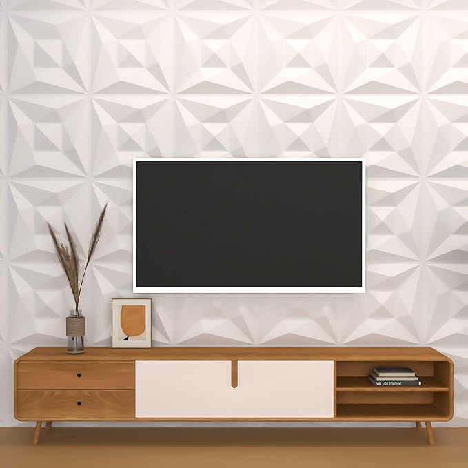 40 PCS 3D Wall Panels for Interior Décor White 11.8"*11.8" Wall Covering Panels，PVC Textured 3D Tile for Living Room，Bedroom DIY Interior Wall Décor - Image 5