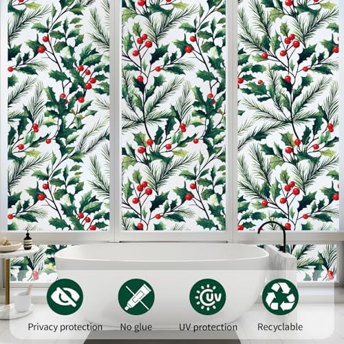 Bloss Frosted Glass Window Privacy Film,Christmas Stained Glass Windows Clings,Decorative Bathroom Window Stickers,Non-Adhesive Windows Sticker for Home/Office (17.5 x 118 inches) - Image 4