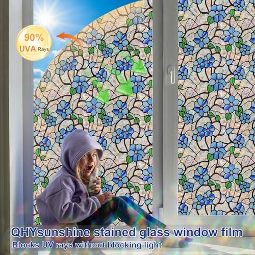 QHY Sunshine Privacy Window Film with Installation Tool Decorative Stained Glass Window Stickers Reusable Window Film (Indigo Rainbow, 23.6 x 78.7) - Image 3