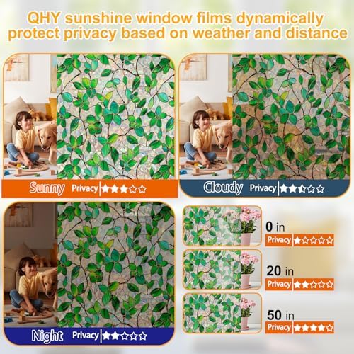 Stained Glass Window Privacy Film Decorative Rainbow Static Clings – Ideal for Home & Office, Adhesive-Free, Removable, UV-Blocking (Green Rainbow, 35.4 X 157.4 in) - Image 4