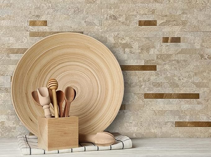 AULIGET 20 Sheets Faux Stone Peel and Stick Backsplash, Beige Marble Look PVC Wall Tiles Stick on Backsplash for Kitchen - Image 7