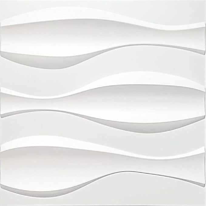 Art3d 19.7" x 19.7" (Pack of 12) Wall Panel Wave, White by Art3d