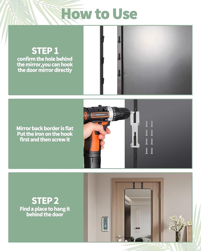 2 PCS Over The Door Mirror Hanger, Adjustable Door Mirror Hanger, Five-Hole Over The Doors-Mirrors Hook, Mirrors Doors Hangers with 2 Iron Filings and Screws (Black) - Image 3