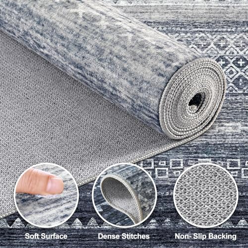 Nakagishi 12x15 Area Rug Living Room: Washable Boho Large Neutral Modern Soft Stain Resistant Farmhouse Indoor Floor Rug Non-Slip Carpet for Bedroom Nursery Kids Playroom Office Dining Room- Blue - Image 3