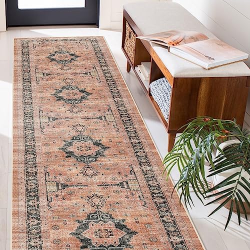 Hallway Washable Runner Rug - 2'6x14 Kitchen Rugs Entryway Rug Runner Vintage Soft Floor Mat Non Slip Indoor Farmhouse Carpet for Bathroom Living Room Bedroom (2'6''x14', Orange) - Image 2