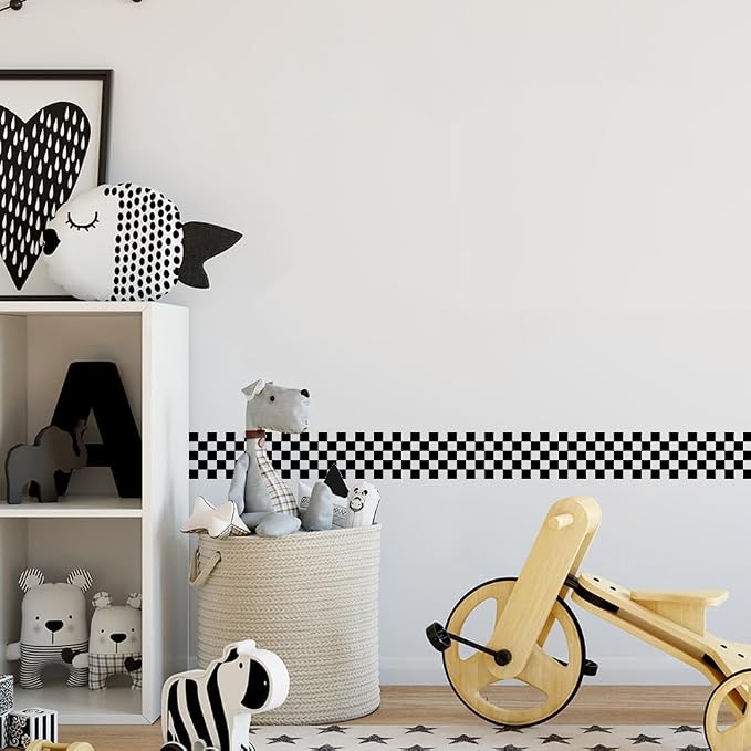 Checkered Wall Border Stickers Peel and Stick Black and White Skirting Self Adhesive Bathroom Waist Line Decal Vinyl Wallpaper - Image 5