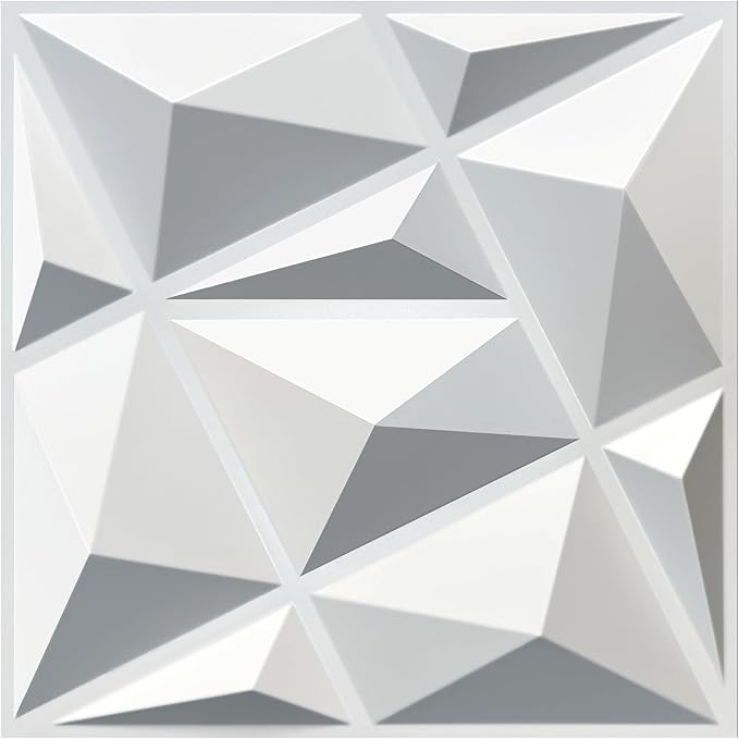 MIX3D 33 Pack 3D Wall Panels, Modern Diamond Textured Design for Interior Wall Decor in Living Room Bedroom Game Room Office Hotel, White, 12'' x 12'' Cover 32 Sq. Ft by MIX3D