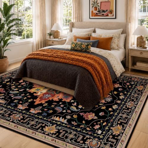 RELEANY Washable Area Rug, 6'x9', Black/Colorful - Image 3
