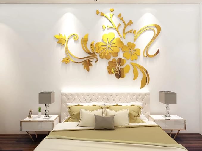 Wall Stickers 3D Flower Pattern - Family Wall Decals Living Room Wall Decor Sticker for Walls Decor Living Room Home Decorations Room Decor for Office Sofa Bedroom Decals (Golden S:90cm * 120cm) by guangmu