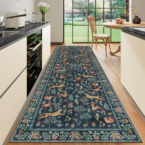 DUKINO 3x10 Washable Runner Rug, Non Slip Animal Rug for Hallway, Navy Blue - Image 3