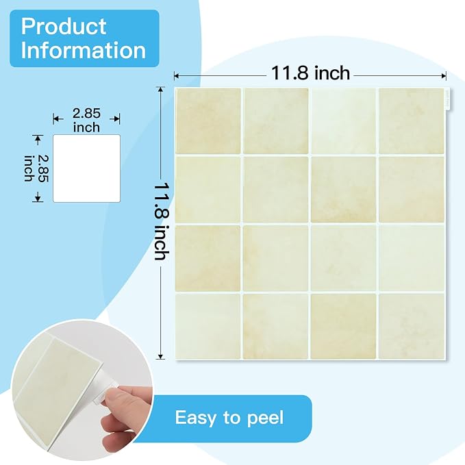 Art3d Grid Design Peel and Stick Backsplash, 10-Pack, 12 x 12 in, Sandstone | Enhanced Thickness, Strong Adhesion, Moisture Resistant, Long-Lasting, Minimalist Look, DIY Friendly, for Kitchen Countertops - Image 7
