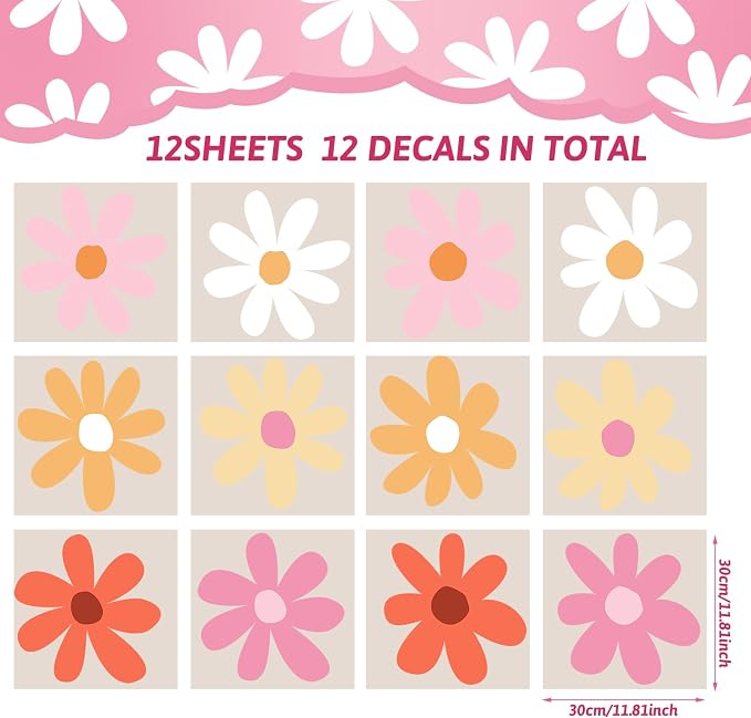 TaoBary 12 Sheet Daisy Wall Sticker Decal Removable Big Flower Sticker | Colorful Flower Wall Sticker, Large Floral Decal, Daisy Bedroom Room Decor, Peel and Stick, Nursery Home Wall Decor - Image 2