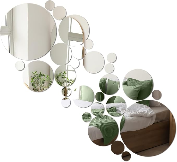 32Pcs Mirror Wall Stickers, Medium Circle Ceiling Mirrors for Wall Decor by DIBALIYI