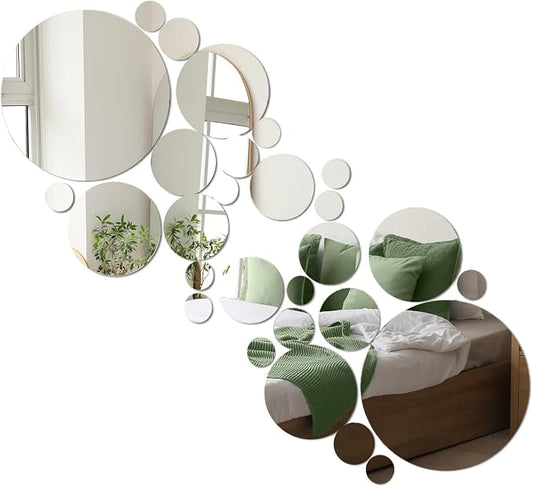 32Pcs Mirror Wall Stickers, Medium Circle Ceiling Mirrors for Wall Decor by DIBALIYI