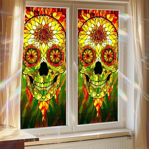 HOMETITUTE Halloween Sunflower Skull Privacy Window Cling 17.7x39.3 PVC - Image 7