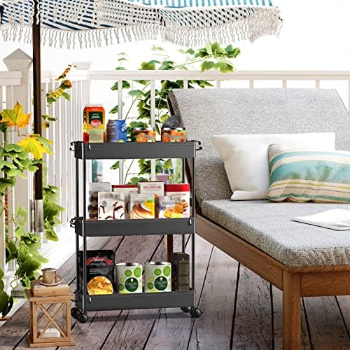 SPACEKEEPER Slim Rolling Storage Cart, 3 Tier Bathroom Storage Organizer Laundry Room Utility Cart Mobile Shelving Unit, Multi-Purpose for Kitchen Office Bathroom Laundry Narrow Places, Black - Image 7