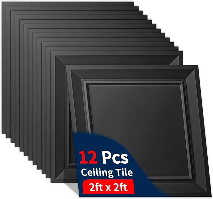 Art3dwallpanels Ceiling Tiles 24 x 24 Inch, 12 Pack, Black | Drop Ceiling Tiles, High Grade PVC Wall Panels, Drop in, Fire Rated, Waterproof, Light Weight, Cover 48 Sq.Ft - Image 9