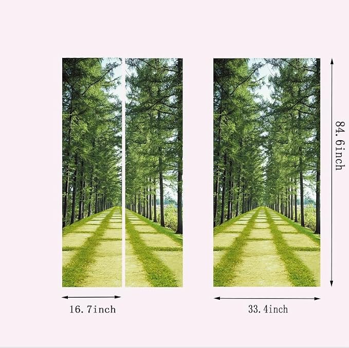 artfanke 3D Peel and Stick Door Sticker 33.5"x84.6"- Self-Adhesive Door Wallpaper Murals Decal-Green Forest Lawn Wall Poster for Home Decor (2 Sheets/Set) - Image 5