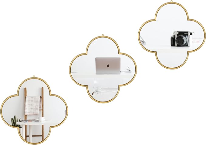 DECANIT Decorative Wall Mirrors Set of 3,Gold Clover Hanging Mirrors with Scalloped Frame for Living Room, Bedroom & Entryway, Accent Wall Decor by decanit